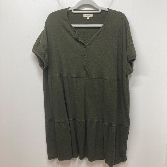 Madewell (Re)sourced Crinkle-Knit Tiered Mini Dress green M - Picture 2 of 12